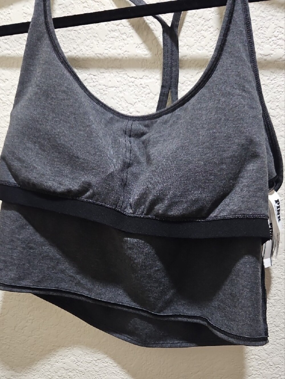 PINK Victoria's Secret Grey Racerback Cropped Tank with Padded Shelf Bra-XXL NWT - Picture 11 of 14